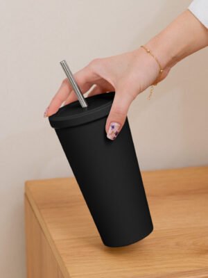 Insulated tumbler with a straw